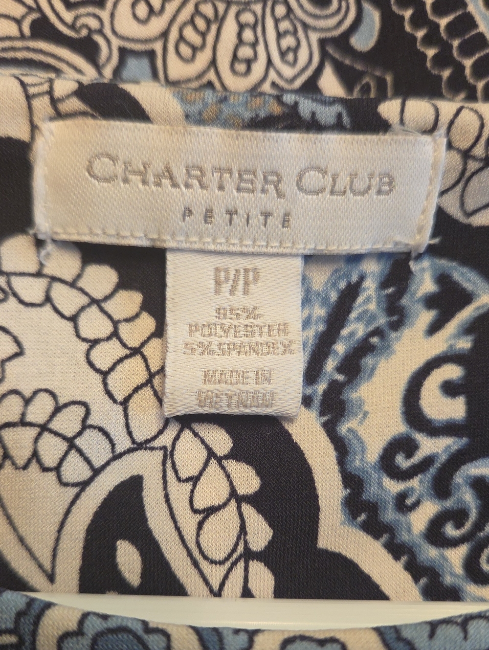 Charter Club A-line Sleeveless Blue & White Paisley Midi Dress, GUC, Size PP - Picture 2 of 7